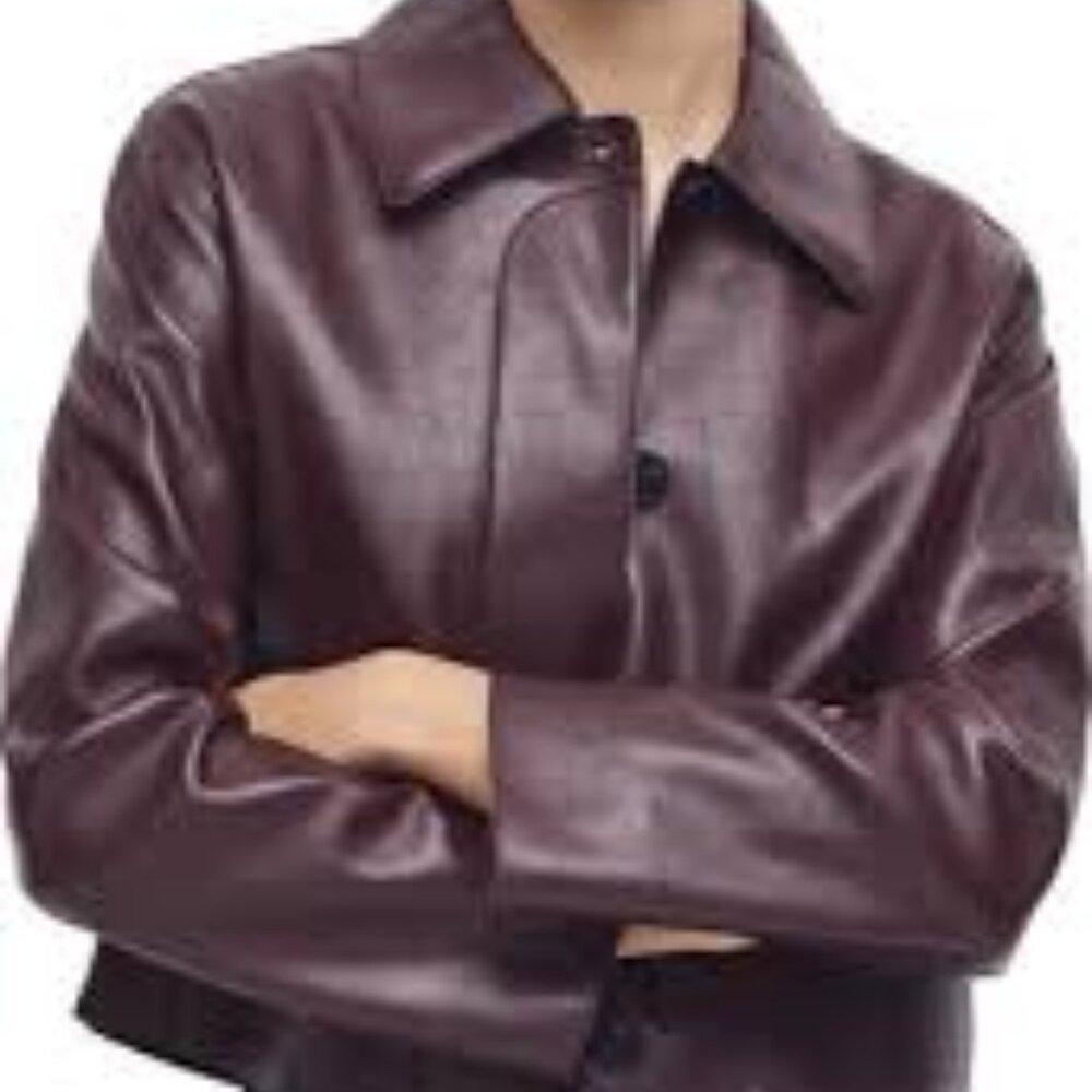 Mango Deep Burgundy Vegan Leather Jacket